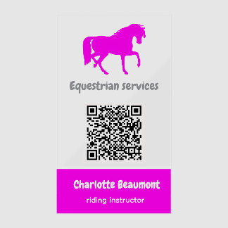 Pink horse silhouette - Qr code minimal Clear Business Cards