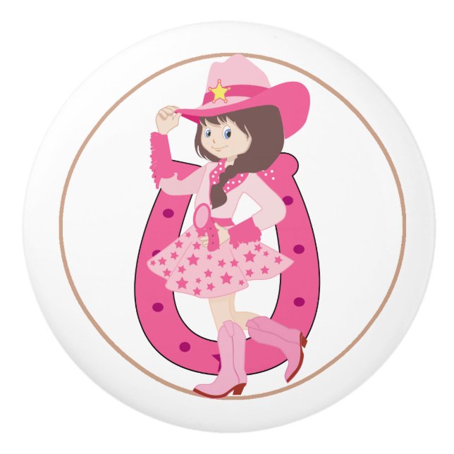 Pink Horseshoe Cowgirl Ceramic Knob (Front)