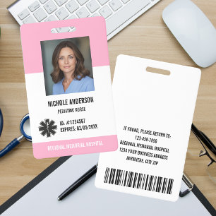 Pink Hospital Medical Employee Logo Photo Id Badge