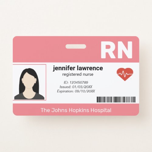 pink  Hospital Medical Employee Photo BarCode ID Badge