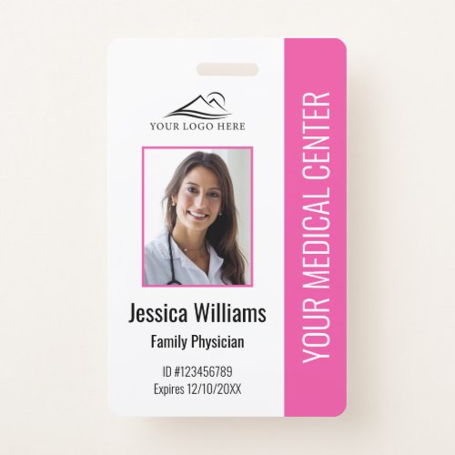 Pink Hospital Medical Employee Photo ID Badge