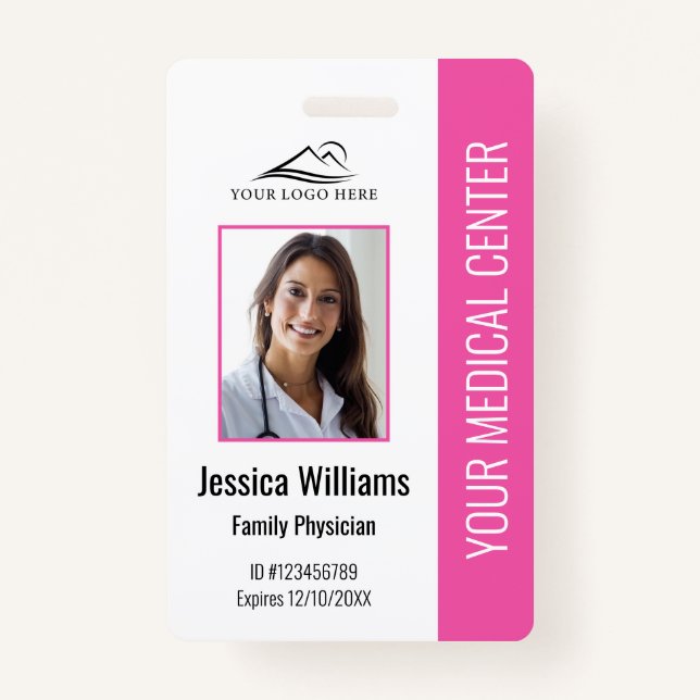 Pink Hospital Medical Employee Photo ID Badge (Front)