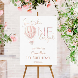 Pink Hot Air Ballon Onederful Girl 1st Birthday Foam Board