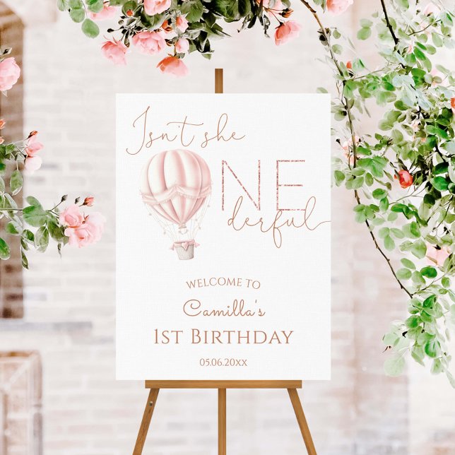 Pink Hot Air Ballon Onederful Girl 1st Birthday Foam Board (Creator Uploaded)