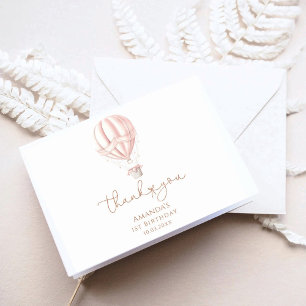 Pink Hot Air Ballon Onederful Girl 1st Birthday Letterpress Thank You Card
