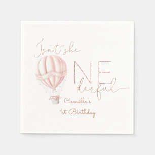 Pink Hot Air Ballon Onederful Girl 1st Birthday Napkins
