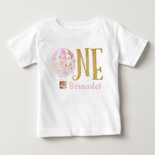 Pink Hot Air Balloon 1st Birthday Baby T_Shirt