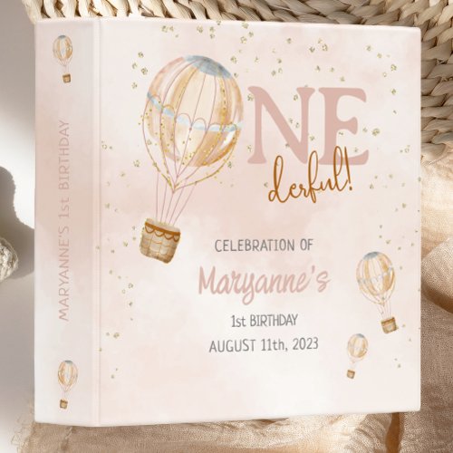 Pink Hot Air Balloon 1st Birthday Memory Album 3 Ring Binder