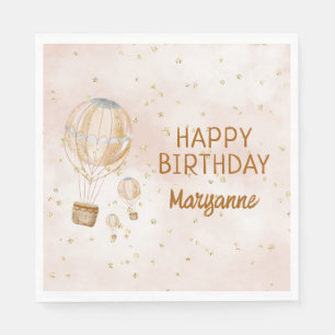 Pink Hot Air Balloon 1st Birthday Napkins