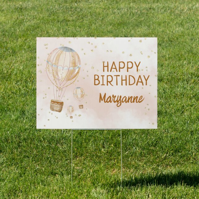 Pink Hot Air Balloon 1st Birthday Party Sign (Insitu)