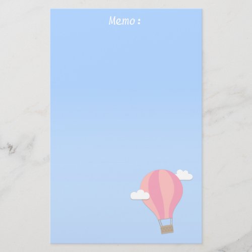Pink Hot Air Balloon Adventure Among the Clouds Stationery