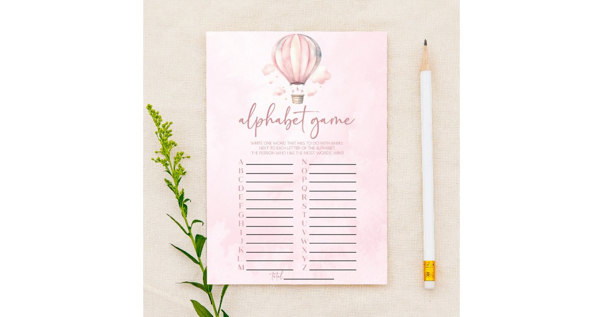 Pink Hot Air Balloon Alphabet Baby Shower Game | Zazzle