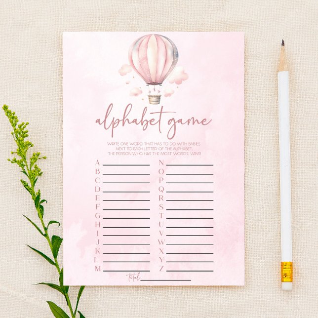 Pink Hot Air Balloon Alphabet Baby Shower Game (Creator Uploaded)