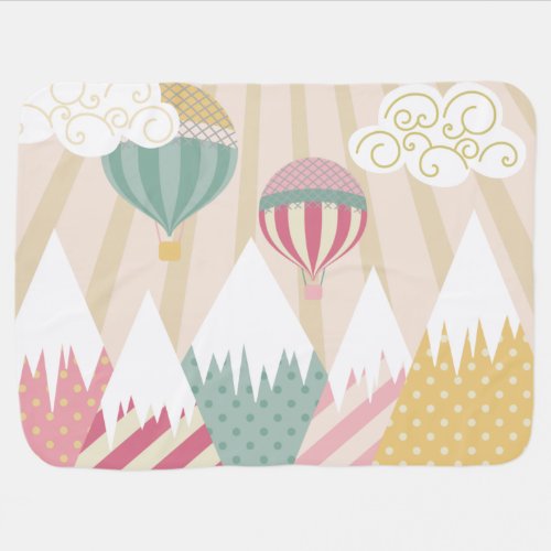 Pink Hot Air Balloon and Mountain Scene Baby Blanket