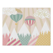 Pink Hot Air Balloon and Mountain Scene