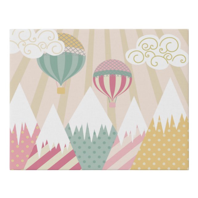 Pink Hot Air Balloon and Mountain Scene Faux Canvas Print (Front)