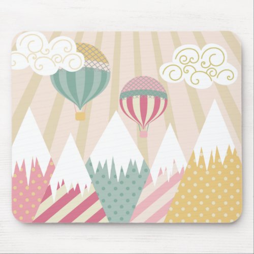 Pink Hot Air Balloon and Mountain Scene Mouse Pad