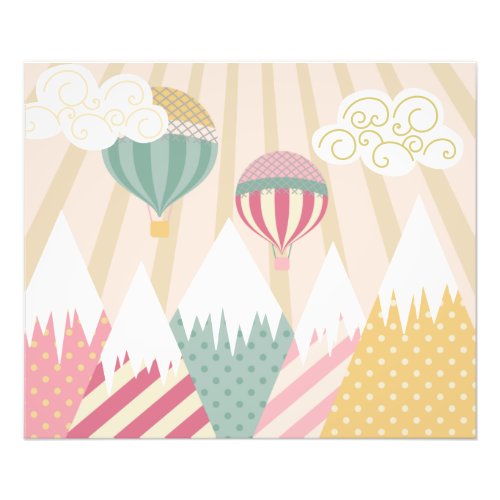 Pink Hot Air Balloon and Mountain Scene Photo Print