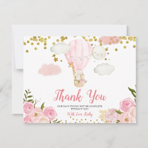 Pink Hot Air Balloon Animals Baby Shower Thank You Card