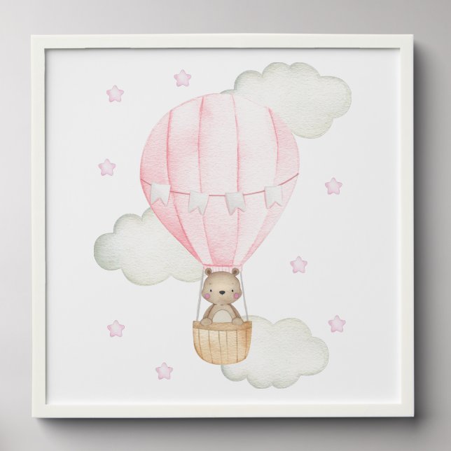 Pink Hot Air Balloon, Animals, Bear, Girl Nursery Peel And Stick Photo Tile (Front Set)
