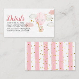 Pink Hot Air Balloon Animals Details Card