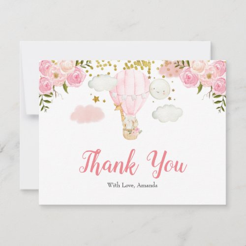 Pink Hot Air Balloon Animals Jungle Thank You Card