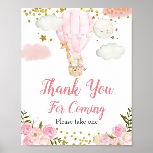 Pink Hot Air Balloon Animals Thank you for coming Poster