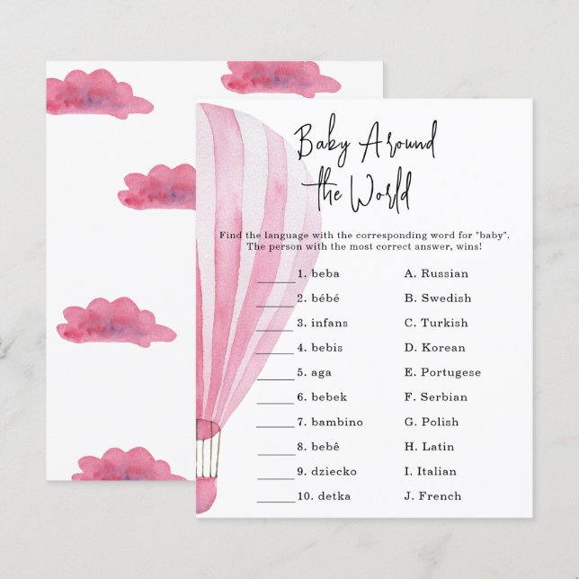 Pink hot air balloon - Baby around the world game (Front/Back)