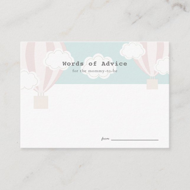 Pink Hot Air Balloon Baby Shower Advice Card (Front)