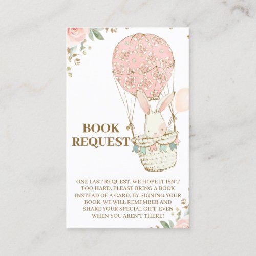Pink Hot Air Balloon Baby Shower Book Request Card