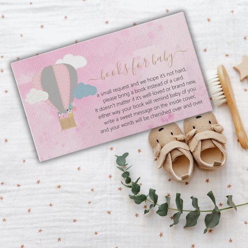 Pink Hot Air Balloon Baby Shower Book Request Enclosure Card
