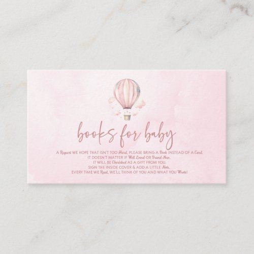 Pink Hot Air Balloon Baby Shower Books For Baby Enclosure Card