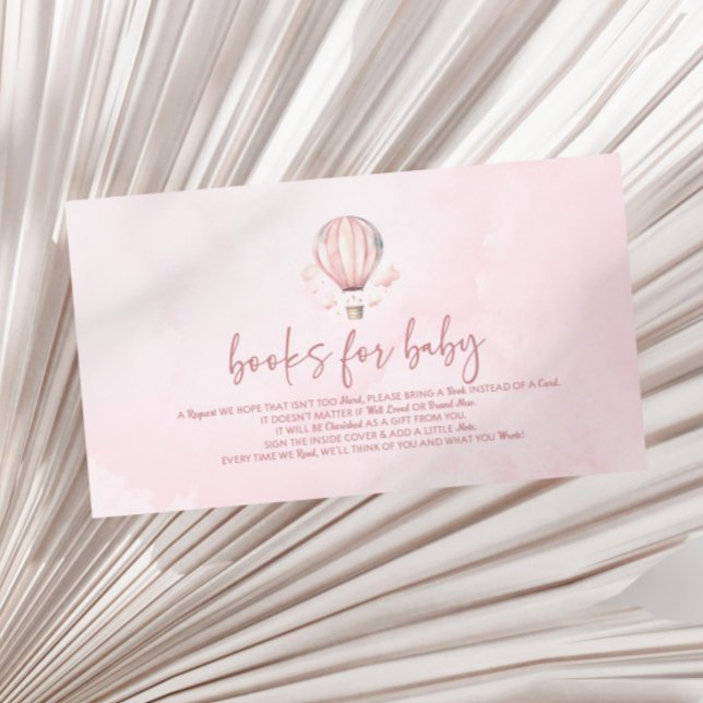 Pink Hot Air Balloon Baby Shower Books For Baby Enclosure Card (Creator Uploaded)