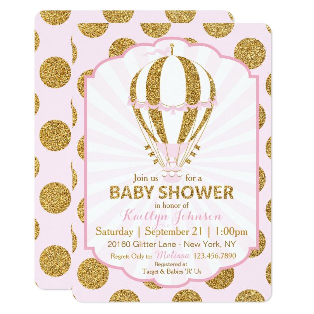 Pink Hot Air Balloon Baby Shower Invitation