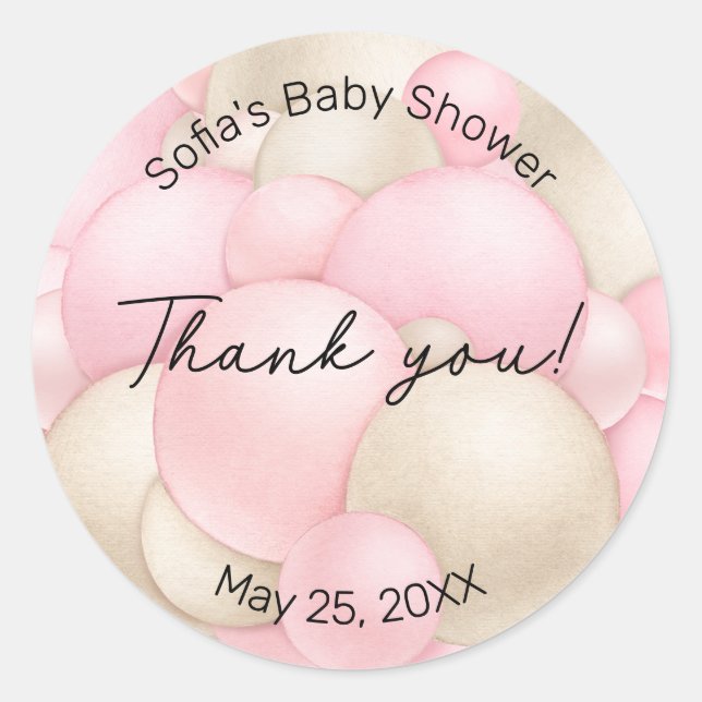 Pink Hot Air Balloon Baby Shower Classic Round Sticker (Front)