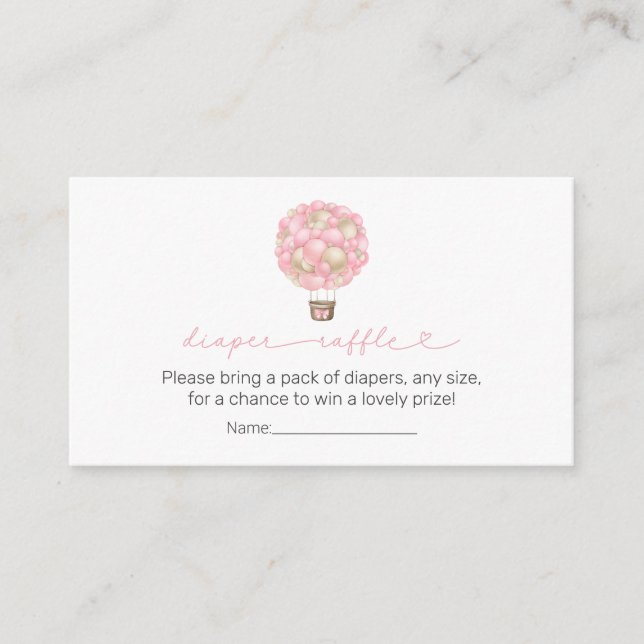 Pink Hot Air Balloon Baby Shower Diaper Raffle Enclosure Card (Front)