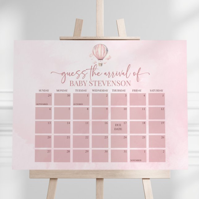Pink Hot Air Balloon Baby Shower Due Date Calendar Foam Board (Creator Uploaded)