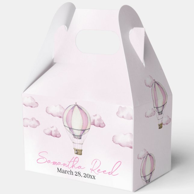 Pink Hot Air Balloon Baby Shower Favor Box (Front)
