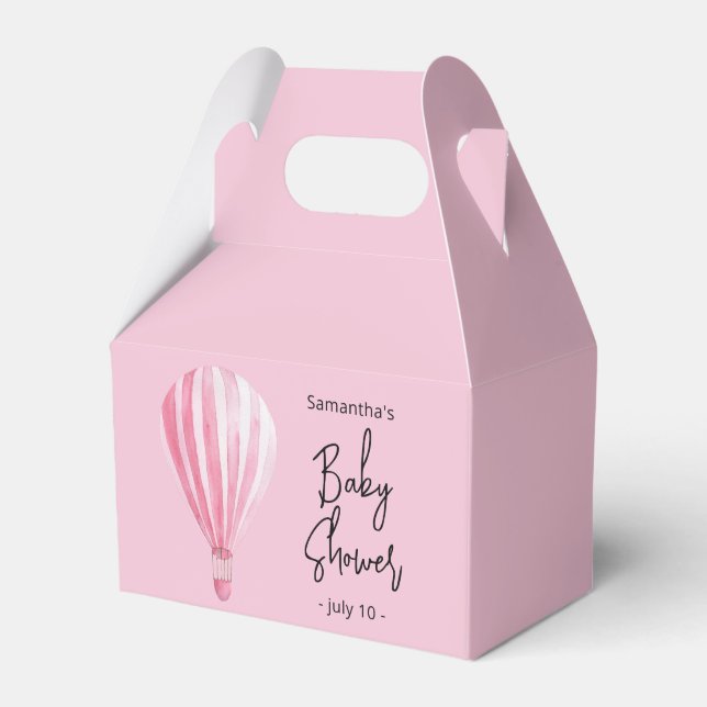 Pink hot air balloon Baby shower Favor Boxes (Front Side)