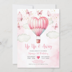Pink Hot Air Balloon Baby Shower Invitation