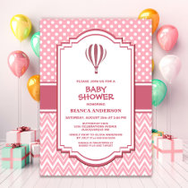 Pink Hot Air Balloon Baby Shower Invitation