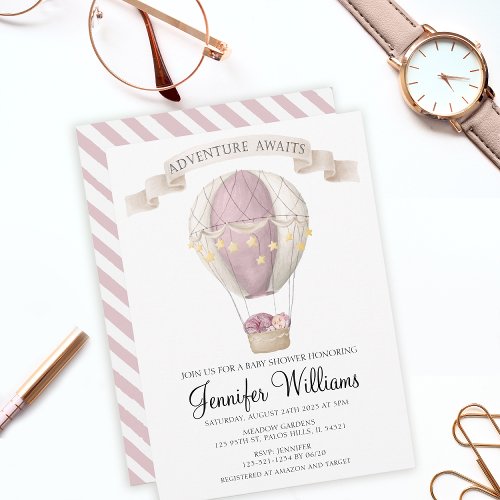 Pink hot air balloon baby shower Invitation