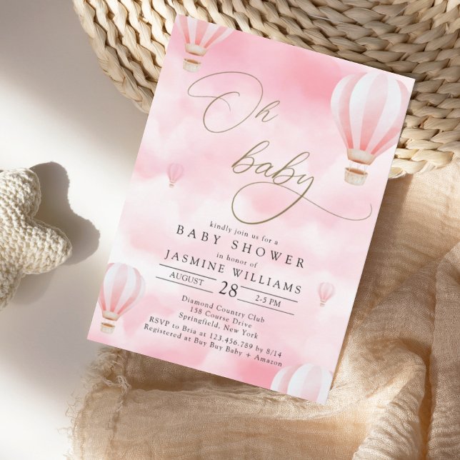 Pink Hot Air Balloon Baby Shower Invitation (Creator Uploaded)