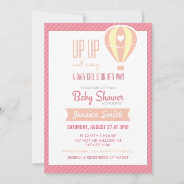 Pink Hot Air Balloon Baby Shower Invitation (Front)