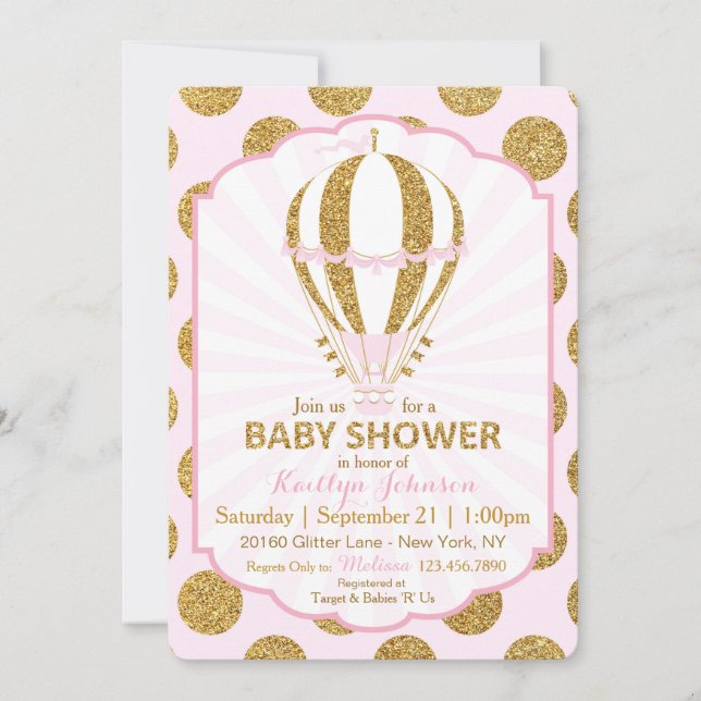 Pink Hot Air Balloon Baby Shower Invitation (Front)
