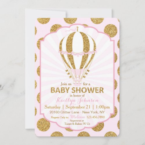 Pink Hot Air Balloon Baby Shower Invitation