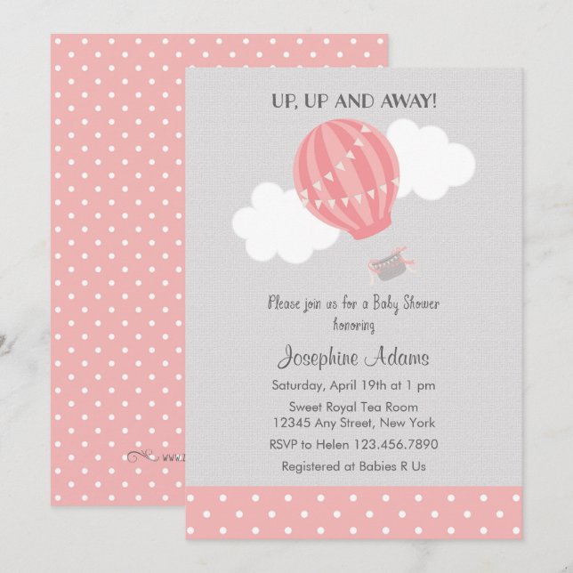 Pink Hot Air Balloon Baby Shower Invitation (Front/Back)