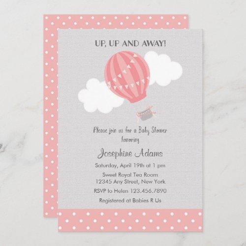 Pink Hot Air Balloon Baby Shower Invitation