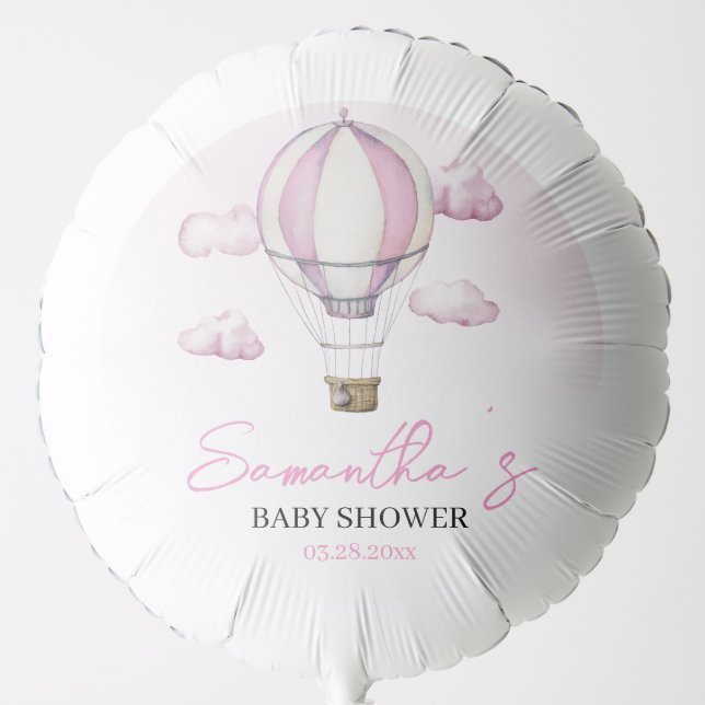 Pink Hot Air Balloon Baby Shower Large Balloon (Front)