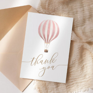 Pink Hot Air Balloon Baby Shower Letterpress Thank You Card